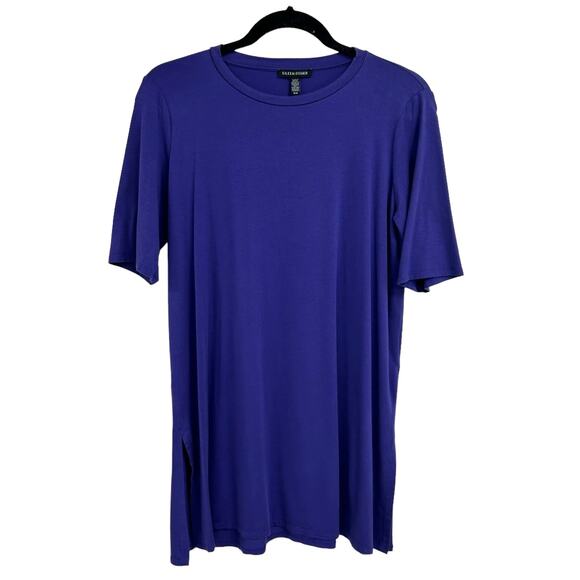Eileen Fisher Purple Lyocell Blend Short Sleeve Side Slit Tunic Top Medium - Picture 1 of 5